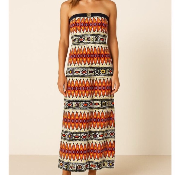 Trina Turk Multicolored 100% Silk Strapless Maxi Dress
